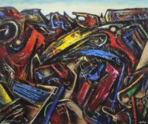 DAVID WILDE (1918-1978) ACRYLIC ON BOARD 'Mickeys Favourite Scrapyard' Signed and titled 20" x