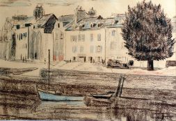 •CLIFFORD HALL (1904 - 1973) TWO WORKS CRAYON AND CHARCOAL 'Vannes, Brittany' Signed 9 1/2" x 14" (