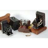 HARRY RUTHERFORD'S CAMERAS - Kodak No 2A Brownie box camera, in canvas case; Kodak No 1A bellows