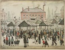 •L.S. LOWRY (1887-1976) ARTIST SIGNED LIMITED EDITION COLOUR PRINT 'Market scene in a Northern town'