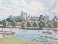 HARRY RUTHERFORD (1903 - 1983) OIL PAINTING ON CANVAS Windsor Castle view from over the River Thames