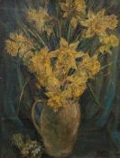 JOSEPHINE GHILCHICK (1890-1981) OIL ON CANVAS LAID DOWN Still life - Daffodils in a jug Signed 18" x