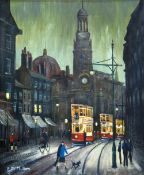 •BERNARD McMULLEN (1952 - 2015) OIL PAINTING ON BOARD 'Royal Exchange, Manchester' Signed lower