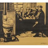 ROGER HAMPSON (1925-1996) LINOCUT ON BUFF PAPER 'Beer Drinkers III' Signed, titled and numbered 17/