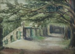 WILLIAM RUTHERFORD (Harry Rutherford's father) WATERCOLOUR DRAWING Tree lined walk with stone