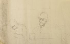 HARRY RUTHERFORD (1903 - 1985) PENCIL SKETCH ON ROLLED PAPER Frank Mullings seated in a pub beside a