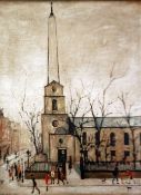•L. S. LOWRY (1887-1976) ARTIST SIGNED LIMITED EDITION COLOUR PRINT 'St Luke's London' Guild