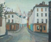 HARRY RUTHERFORD (1903 - 1985) OIL PAINTING ON BOARD Street Montmatre with the Sacre Coeur in the