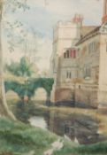 WILLIAM RUTHERFORD (Harry Rutherford's father) WATERCOLOUR DRAWING 'Castle with moat' Initialled and