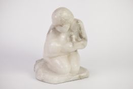 MICHAEL HIPKINS (b.1942) CARVED ALABASTER GROUP 'Mother and Child' Signed 9 1/2" (24.1cm) high