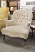 VICTORIAN BUTTON UPHOLSTERED SPOON BACK EASY ARMCHAIR