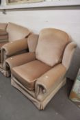 A THREE PIECE LOUNGE SUITE COMPRISING; A FOUR SEATER SETTEE, A THREE SEATER SETTEE, A FIRESIDE