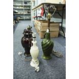 WHITE ALABASTER VASE TABLE LAMP TWO LARGE MONOCHROME POTTERY TABLE LAMPS (3)