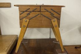 TEAK CANTILEVER SEWING BOX AND CONTENTS