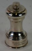 GEORGE V SILVER PRESENTATION PEPPER MILL by W. Hutton and Sons Ltd. of plain, waisted form with