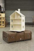 CABIN TRUNK AND A WHITE PAINTED DOLLS HOUSE