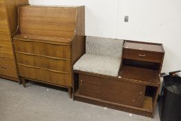 A TEAK BUREAU AND A TELEPHONE SEAT