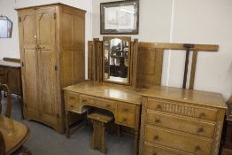 WEBBER FURNITURE, LYMINGTON, JACOBEAN STYLE CARVED LIMED OAK BEDROOM SUITE OF 5 PIECES,