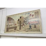 A LARGE OIL PAINTING D. HAMPSON 'OLD ECCLES CROSS' BYGONE STREET SCENT