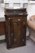 EIGHTEENTH CENTURY OAK HANGING CORNER CUPBOARD WITH BRASS 'H' HINGES, 3'5" HIGH