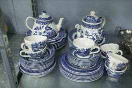 50 PIECES OF WILLOW PATTERN 'CHURCHILL' DINNER, TEA AND COFFEE WARES ETC...