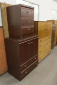 A WOOD EFFECT CUPBOARD AND DRAWER UNIT, AND OTHER BEDROOM FURNITURE