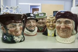 A ROYAL DOULTON LARGE CHARACTER JUG, 'OLD CHARLEY', ANOTHER 'BEEFEATER', 'ANOTHER 'SIMON THE