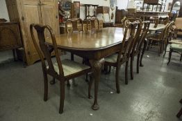 A WALNUTWOOD QUEEN ANNE STYLE DINING ROOM SUITE OF NINE PIECES, VIZ 6 SINGLE CHAIRS, A DINING