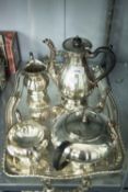 MARLBRO ELECTROPLATED TEA AND COFFEE SET OF FOUR PIECES of circular lobated form, the tea pot and