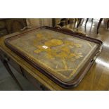 VICTORIAN POKER-WORK TWO HANDLED TRAY, OF ARTS AND CRAFTS DESIGN WITH HEAD AND SHOULDERS OF A