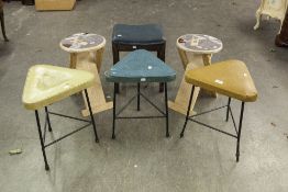 THREE TRIANGULAR STOOLS, AN OAK STOOL AND TWO FOLDING STOOLS (6)