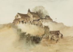 LES HARRIS WATERCOLOUR DRAWING Hilltop farm Signed and dated 1981 10" x 14" (25.4cm x 35.6cm)