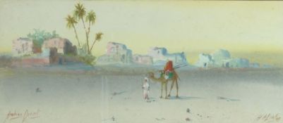 H.A. LISTOR (Early Twentieth Century) WATERCOLOUR DRAWING Desert scene with figure and camel,