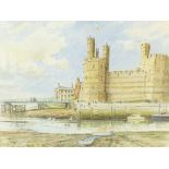 ALISTER WINTER ROBERTS (Twentieth century) WATERCOLOUR DRAWING View of Caernarfon Castle Signed