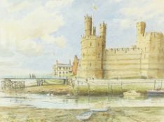 ALISTER WINTER ROBERTS (Twentieth century) WATERCOLOUR DRAWING View of Caernarfon Castle Signed