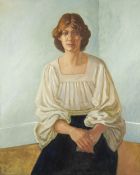 OIL PAINTING ON CANVAS SEATED THREE QUARTER LENGTH PORTRAIT OF A LADY, unsigned 40" x 33" (101.5