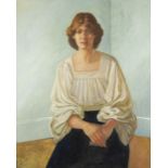 OIL PAINTING ON CANVAS SEATED THREE QUARTER LENGTH PORTRAIT OF A LADY, unsigned 40" x 33" (101.5