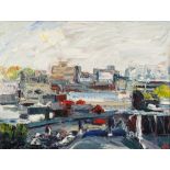 ALAN KNIGHT IMPASTO OIL PAINTING ON BOARD 'Stockport Panorama' Signed with initials 'A.K. lower