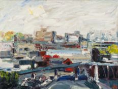 ALAN KNIGHT IMPASTO OIL PAINTING ON BOARD 'Stockport Panorama' Signed with initials 'A.K. lower