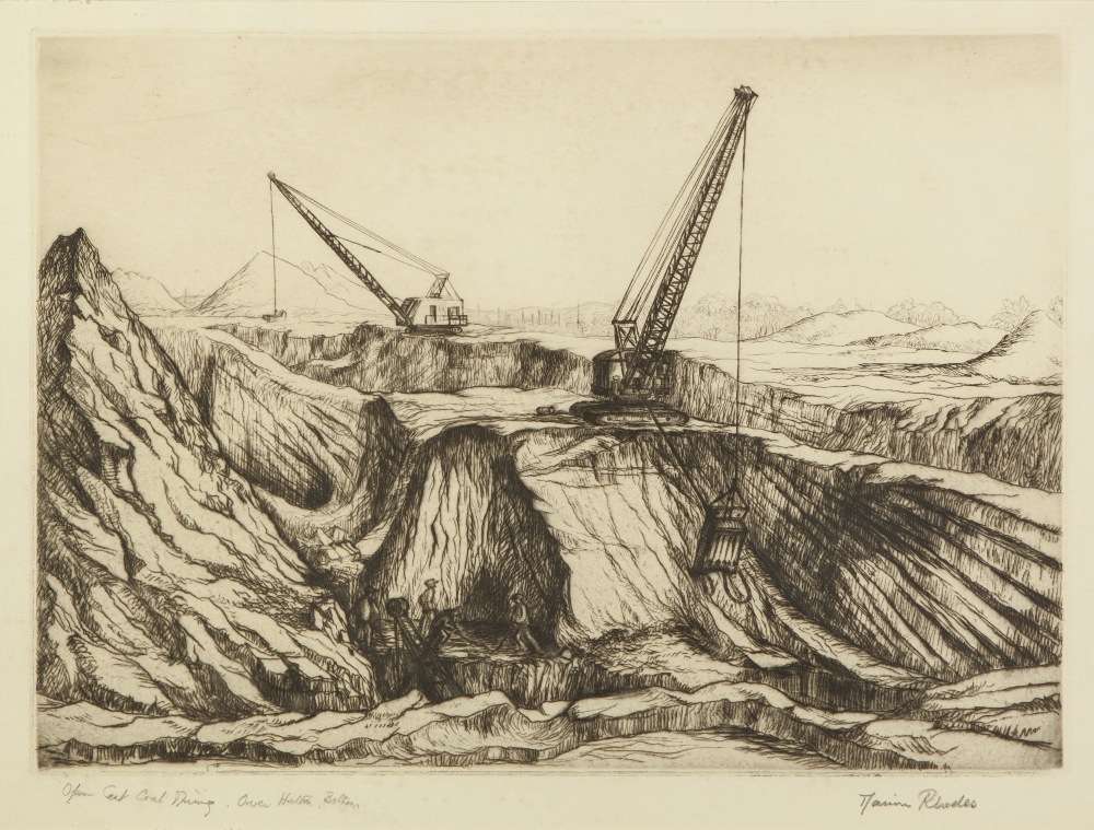 MARION RHODES ETCHINGS, TWO 'Open Cast Coal Mining, Over Hulton, Bolton' and ANOTHER AS ABOVE both - Image 2 of 2