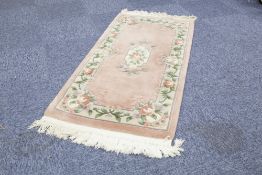 HEAVY QUALITY WASHED CHINESE ALL-WOOL RUG with Aubusson embossed floral and off-white centre