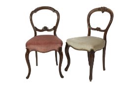 MATCHED SET OF FIVE VICTORIAN CARVED WALNUTWOOD BALLOON BACK DINING CHAIRS, (3 + 2), the set of