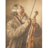 W. SANDERSON (19th CENTURY) WATERCOLOUR An elderly gentleman tuning his violin Signed and dated 1883