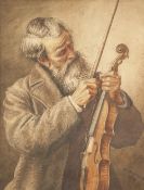 W. SANDERSON (19th CENTURY) WATERCOLOUR An elderly gentleman tuning his violin Signed and dated 1883