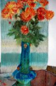 LYNEL M. DURK (Twentieth Century) PASTEL DRAWING Vase of Chrysanthemums Indistinctly signed 29" x