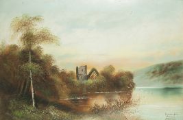 B. WALLINGER OIL PAINTING ON CARD 'Muckloss Abbey', Killarney , Co. Kerry Signed and inscribed lower