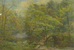 WILLIAM ROBINSON (1835-1895) WATERCOLOUR DRAWING 'The Old Roman Bridge at Mellor' , Cheshire 1886