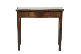 NINETEENTH CENTURY CARVED MAHOGANY CARD TABLE, the serpentine fold-over top with egg and dart
