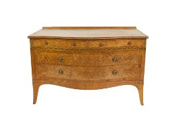 EARLY TWENTIETH CENTURY PAINTED SATINWOOD SERPENTINE FRONTED DRESSING TABLE, the shaped top with low