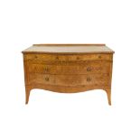 EARLY TWENTIETH CENTURY PAINTED SATINWOOD SERPENTINE FRONTED DRESSING TABLE, the shaped top with low